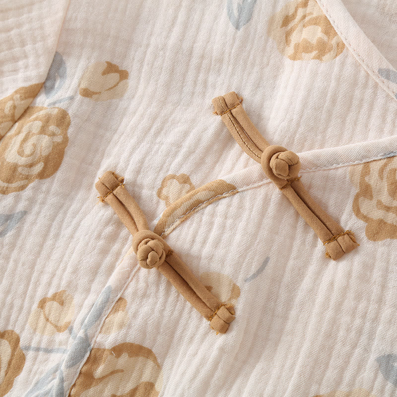 Rustikales Pyjama-Set aus Baumwollgaze mit Rosenmuster