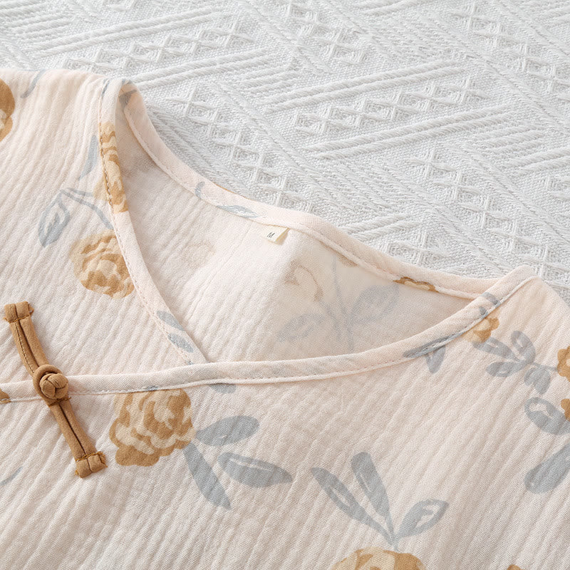 Rustikales Pyjama-Set aus Baumwollgaze mit Rosenmuster