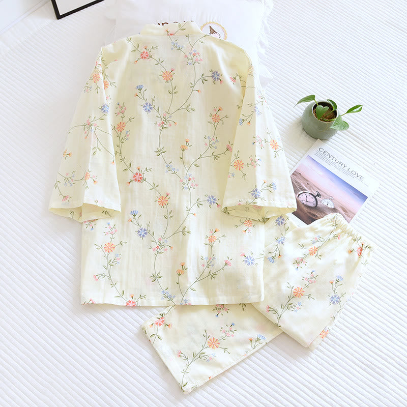 Kimono-Pyjama-Set aus Baumwollgaze mit Blumenmuster