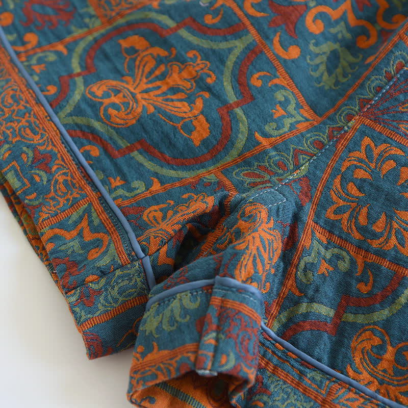 Jacquard-Pyjamashorts aus reiner Baumwolle im Retro-Stil
