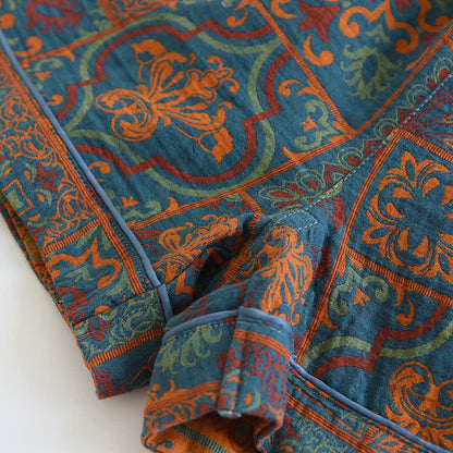 Jacquard-Pyjamashorts aus reiner Baumwolle im Retro-Stil
