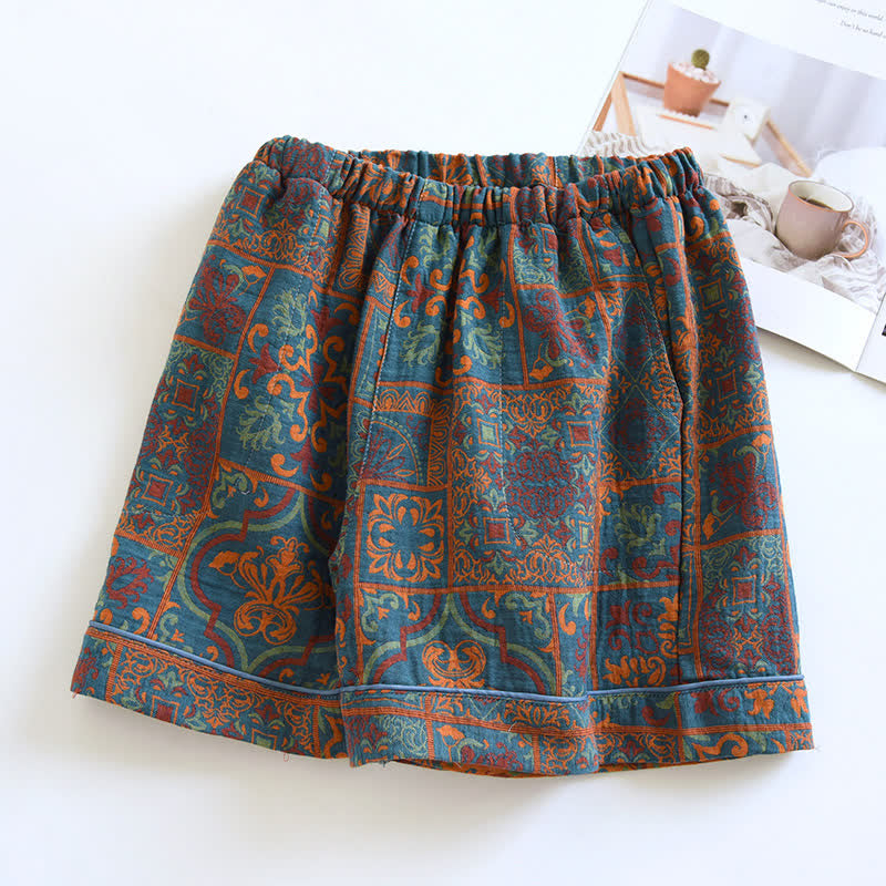 Jacquard-Pyjamashorts aus reiner Baumwolle im Retro-Stil