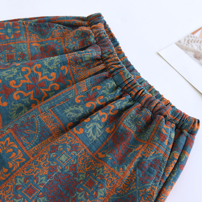 Jacquard-Pyjamashorts aus reiner Baumwolle im Retro-Stil