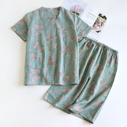 Loungewear-Set aus Baumwolle mit verkürzter Hose und Schmetterlingsmuster