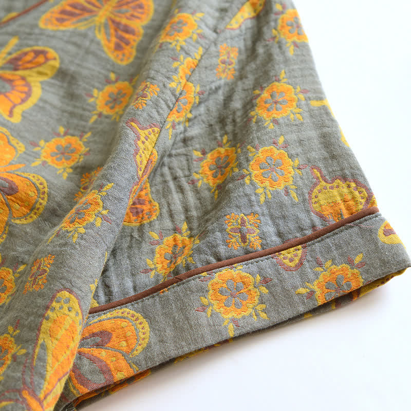 Loungewear-Set aus Baumwolle mit verkürzter Hose und Schmetterlingsmuster