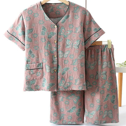 Loungewear-Set aus Baumwolle mit verkürzter Hose und Schmetterlingsmuster