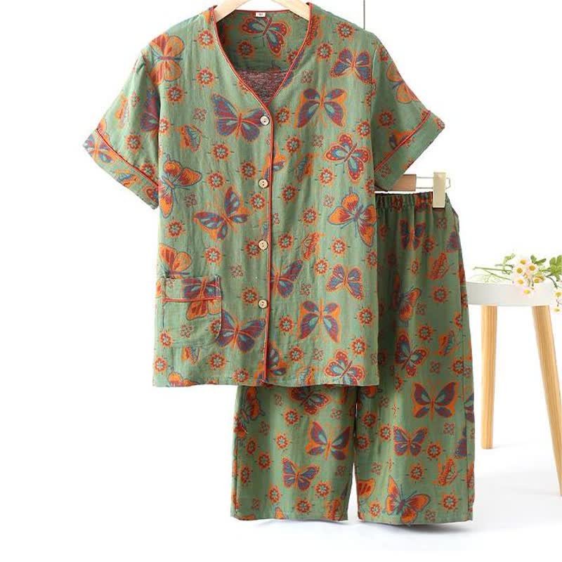 Loungewear-Set aus Baumwolle mit verkürzter Hose und Schmetterlingsmuster