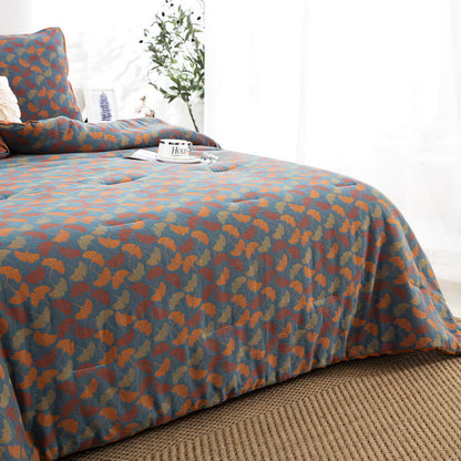 Jacquard-Bettwäsche aus Baumwollgaze mit Ginkgoblättern
