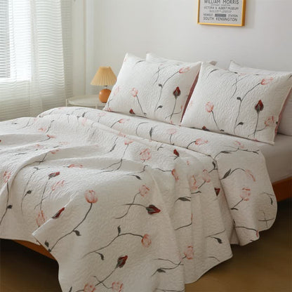 Elegante, gesteppte Bettwäsche aus reiner Baumwolle in Rose