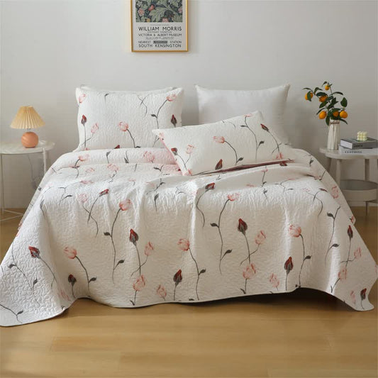 Elegante, gesteppte Bettwäsche aus reiner Baumwolle in Rose