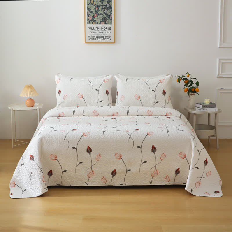 Elegante, gesteppte Bettwäsche aus reiner Baumwolle in Rose