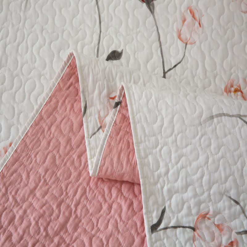 Elegante, gesteppte Bettwäsche aus reiner Baumwolle in Rose