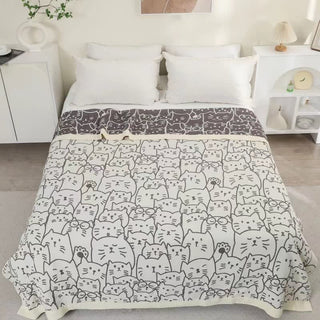 Niedliche vierlagige Baumwollgaze-Steppdecke mit Katzenmotiv