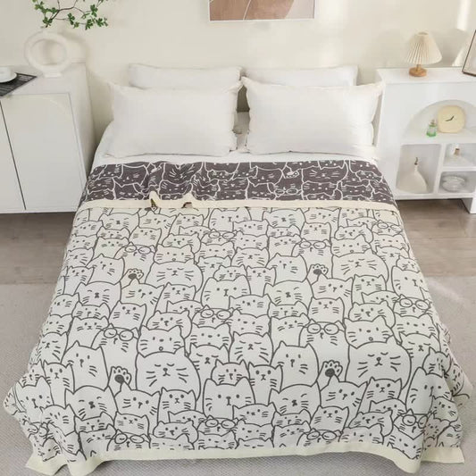 Niedliche vierlagige Baumwollgaze-Steppdecke mit Katzenmotiv
