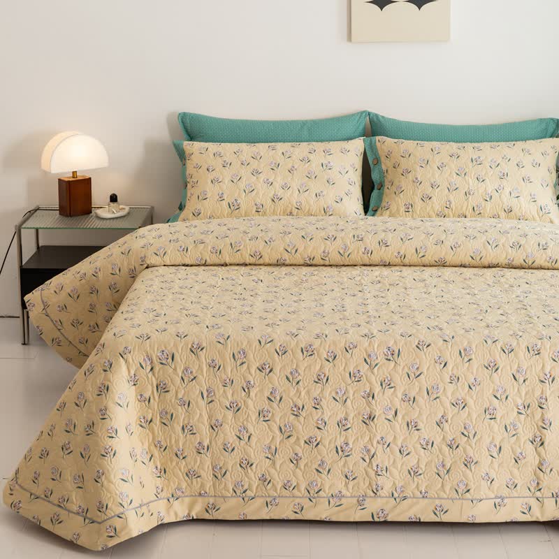 Rustikale Tulpen-Steppbettwäsche aus reiner Baumwolle