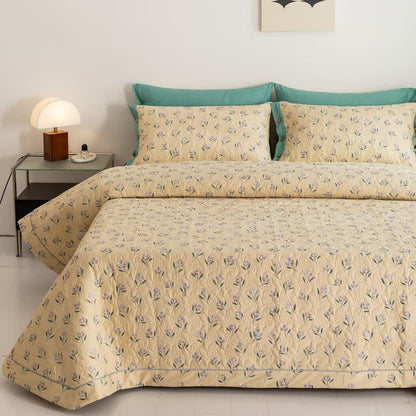 Rustikale Tulpen-Steppbettwäsche aus reiner Baumwolle