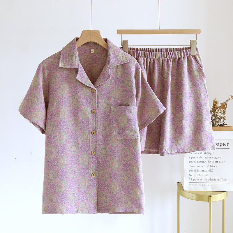Pyjama-Set aus Cardigan aus reiner Baumwolle mit Blumenmuster