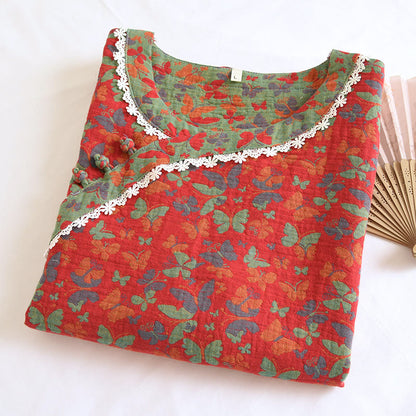 Pyjama-Set mit Schmetterlingsmotiv und Baumwollgaze-Jacquardmuster