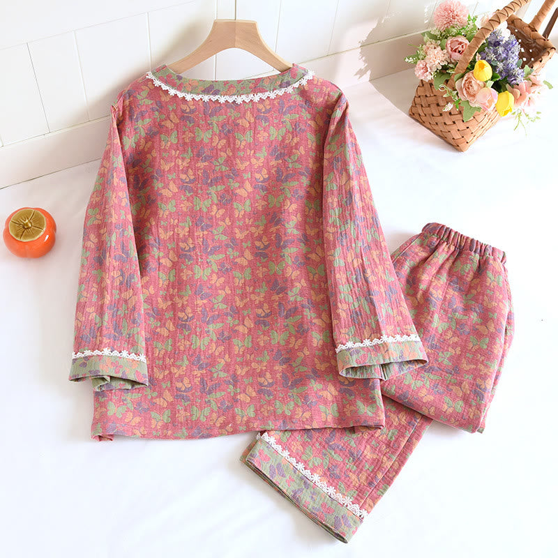 Pyjama-Set mit Schmetterlingsmotiv und Baumwollgaze-Jacquardmuster