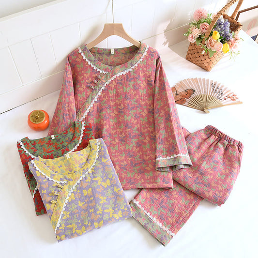 Pyjama-Set mit Schmetterlingsmotiv und Baumwollgaze-Jacquardmuster