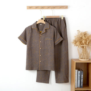 Neutrales doppellagiges Pyjama-Set aus Baumwollgaze