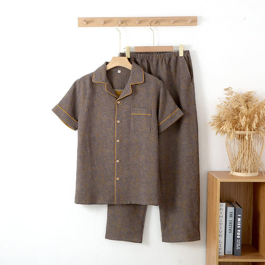 Neutrales doppellagiges Pyjama-Set aus Baumwollgaze