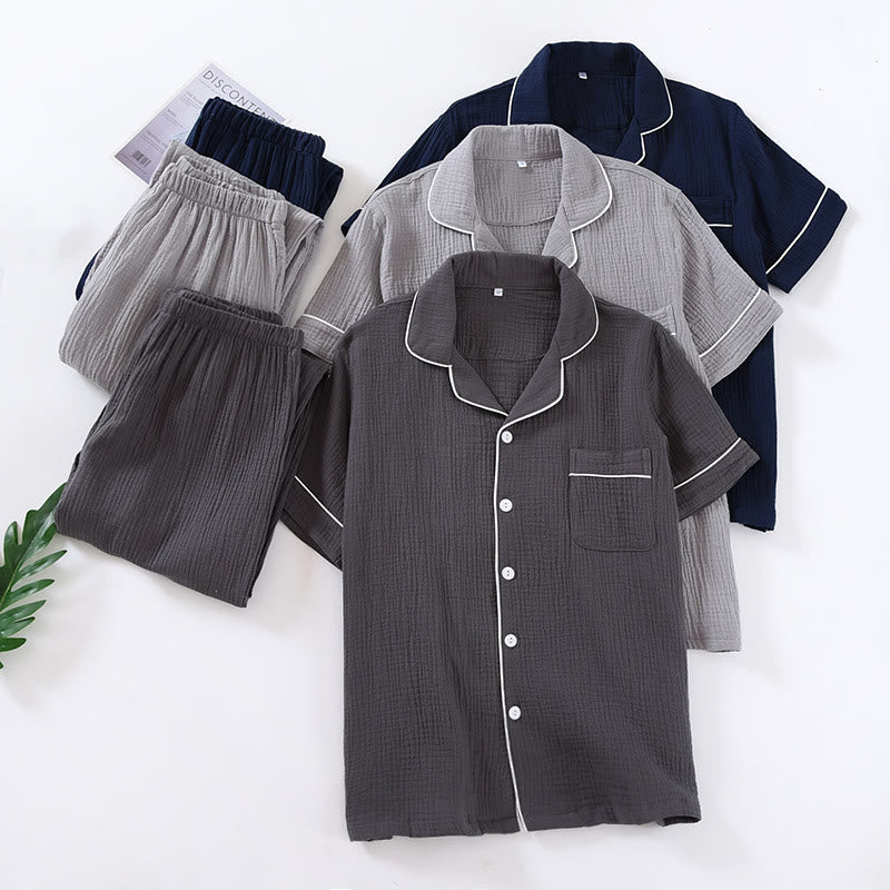Minimalistisches Pyjama-Set in Volltonfarbe aus Baumwollgaze