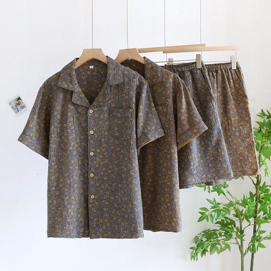 Sommerpyjama-Set aus Baumwollgaze im Retro-Jacquard-Stil