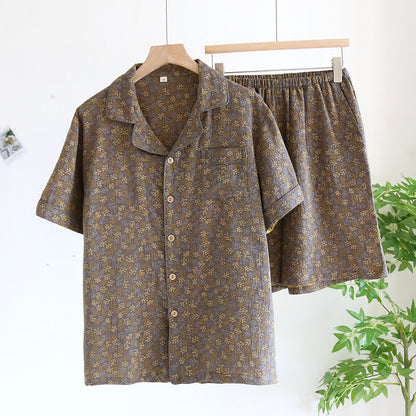 Sommerpyjama-Set aus Baumwollgaze im Retro-Jacquard-Stil