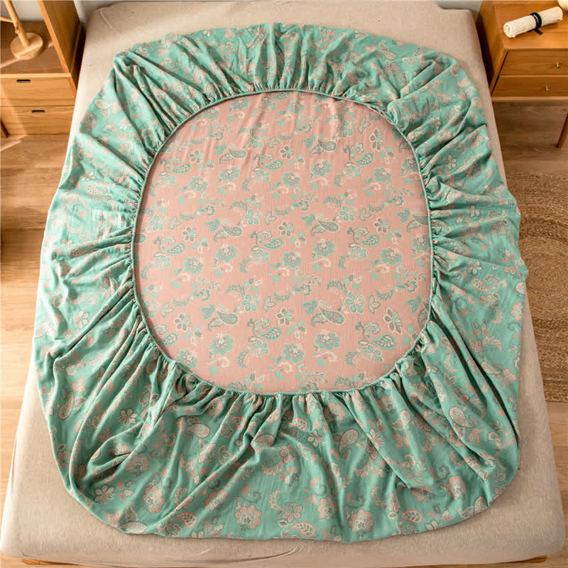 Spannbettlaken aus Baumwollgaze-Jacquard mit Blumenmuster
