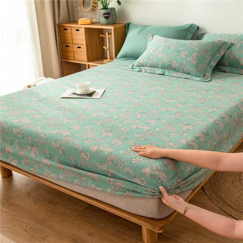 Spannbettlaken aus Baumwollgaze-Jacquard mit Blumenmuster