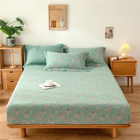 Spannbettlaken aus Baumwollgaze-Jacquard mit Blumenmuster