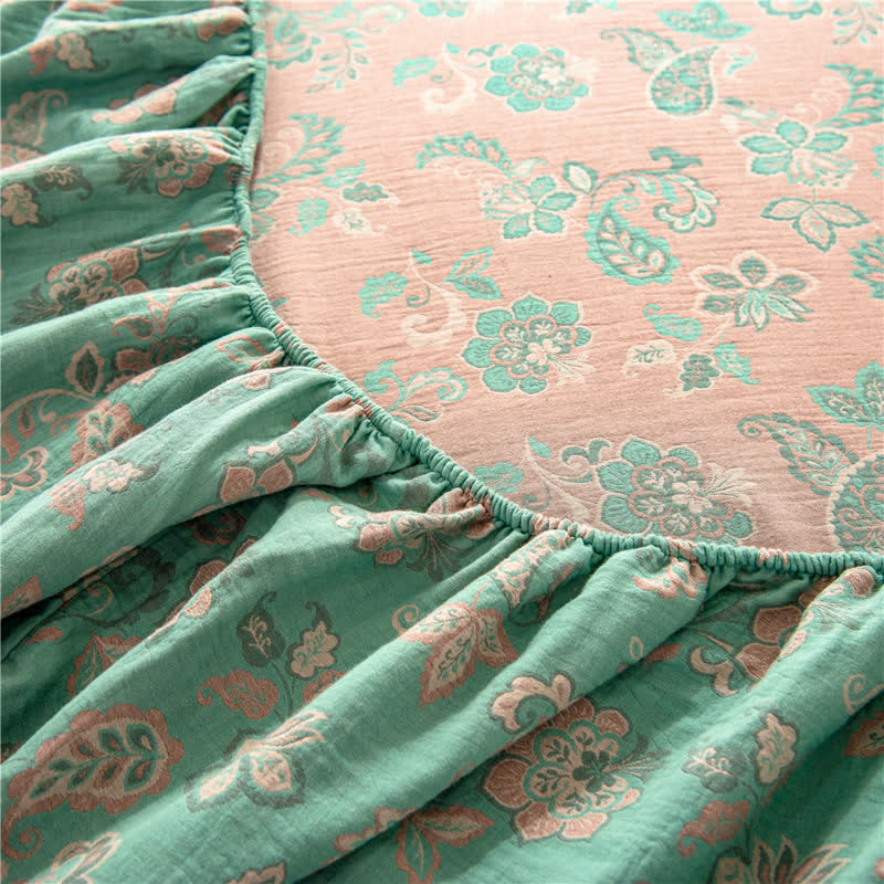 Spannbettlaken aus Baumwollgaze-Jacquard mit Blumenmuster