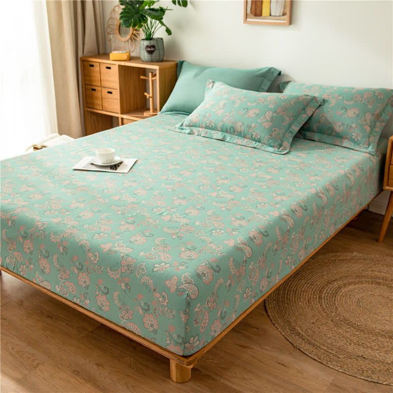 Spannbettlaken aus Baumwollgaze-Jacquard mit Blumenmuster