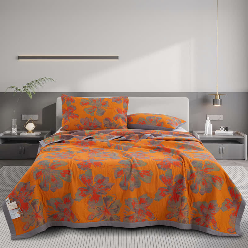 Wendbare Steppdecke aus Jacquard-Baumwollgaze mit Blumenmuster