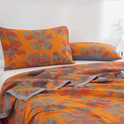 Wendbare Steppdecke aus Jacquard-Baumwollgaze mit Blumenmuster