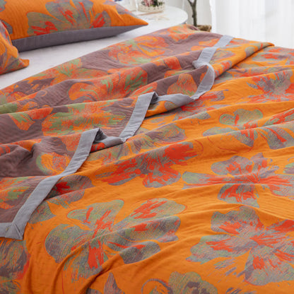 Wendbare Steppdecke aus Jacquard-Baumwollgaze mit Blumenmuster