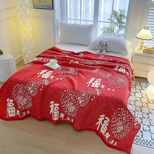 Orientalische Fu-Handtuch-Steppdecke aus Baumwollgaze