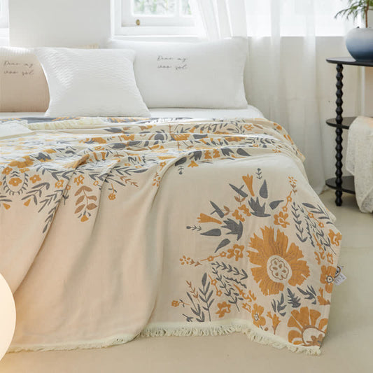Doppelseitige Steppdecke aus Baumwollgaze mit Jacquard-Blumenmuster