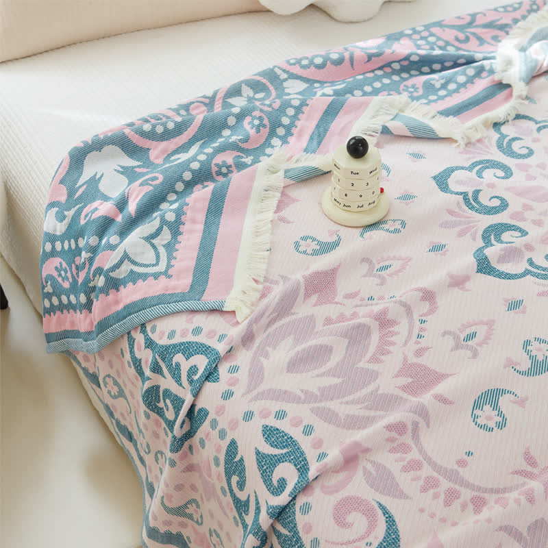 Leichte Steppdecke aus Baumwollgaze mit Quasten