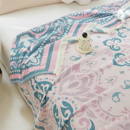 Leichte Steppdecke aus Baumwollgaze mit Quasten