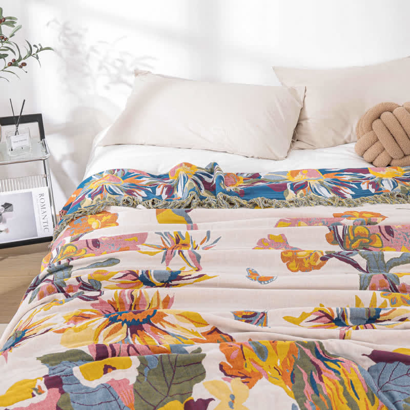 Weiche Jacquard-Steppdecke aus Baumwollgaze mit Blumenmuster