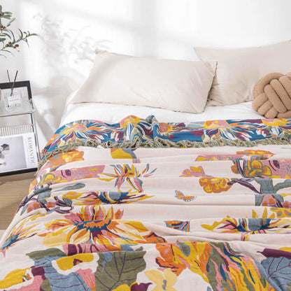 Weiche Jacquard-Steppdecke aus Baumwollgaze mit Blumenmuster