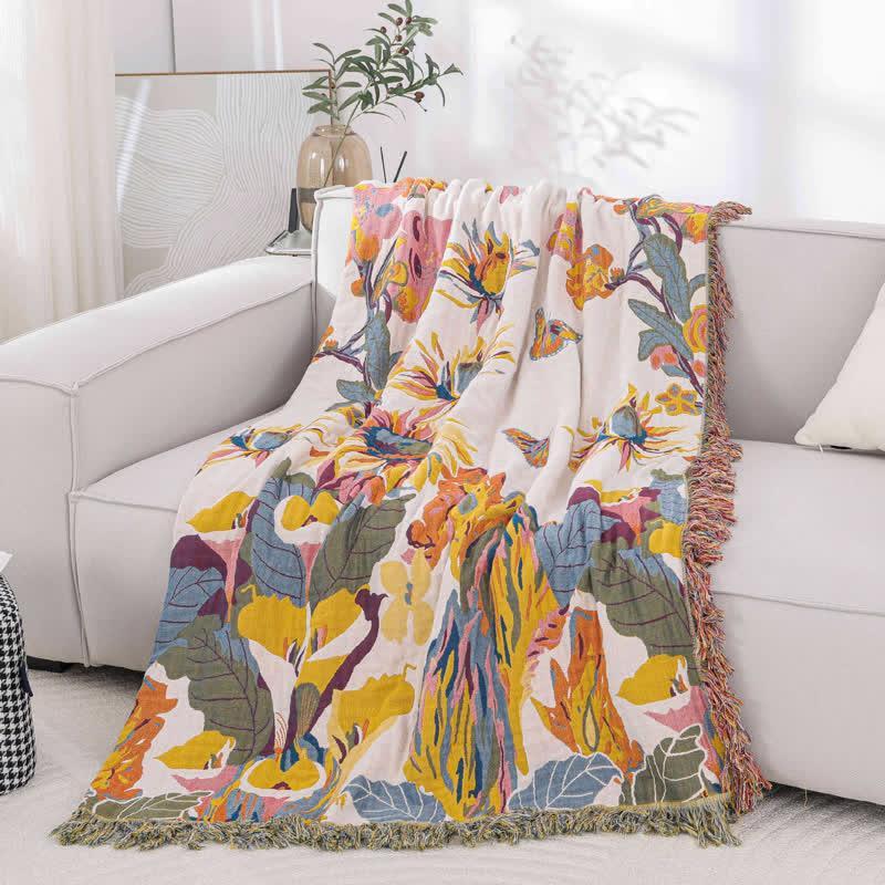 Weiche Jacquard-Steppdecke aus Baumwollgaze mit Blumenmuster