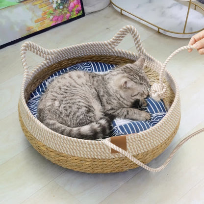 Handgefertigtes gewebtes Rattan-Katzenbett
