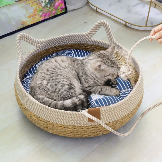 Handgefertigtes gewebtes Rattan-Katzenbett