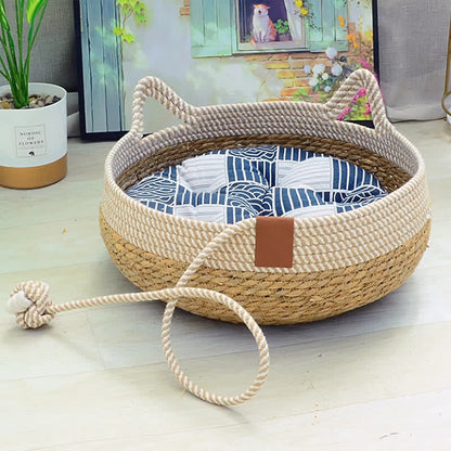 Handgefertigtes gewebtes Rattan-Katzenbett