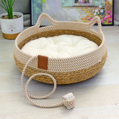 Handgefertigtes gewebtes Rattan-Katzenbett