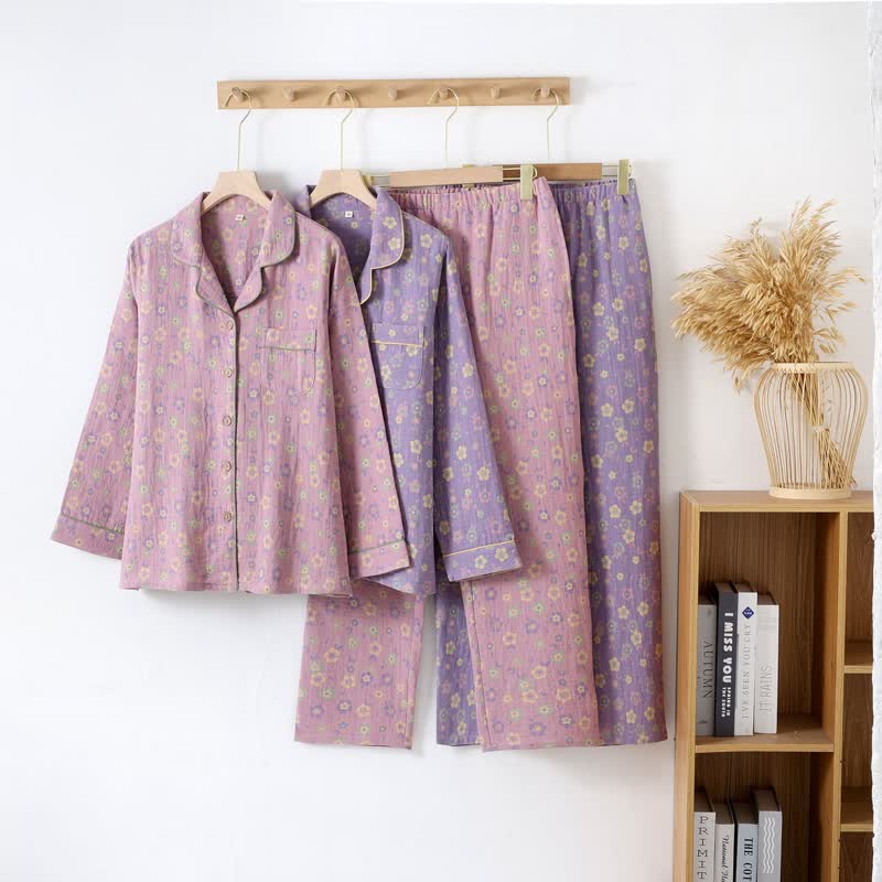 Langärmliges Loungewear-Set mit Jacquard-Blumenmuster