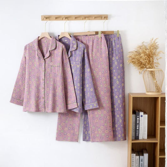 Langärmliges Loungewear-Set mit Jacquard-Blumenmuster